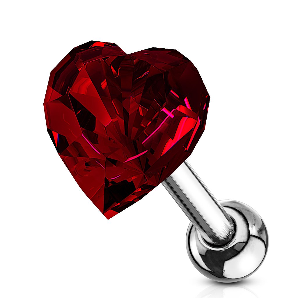 Cherry Diva Stud Red 16 Gauge Crystal Heart Cartilage Stud