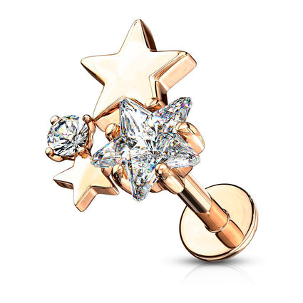Cherry Diva Flat Back Stud Rose Gold 16 Gauge Crystal Star Top Flat Back Stud