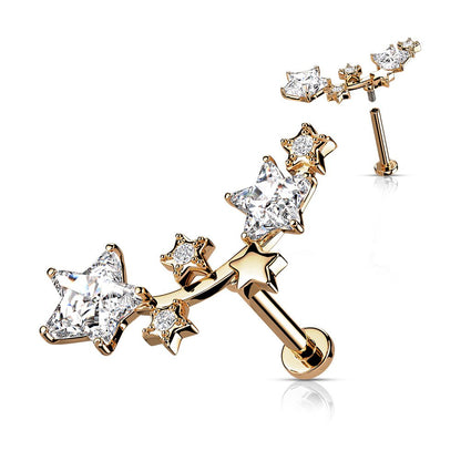 Cherry Diva Flat Back Stud Rose Gold 16 Gauge Internally Threaded Shooting Stars Stud