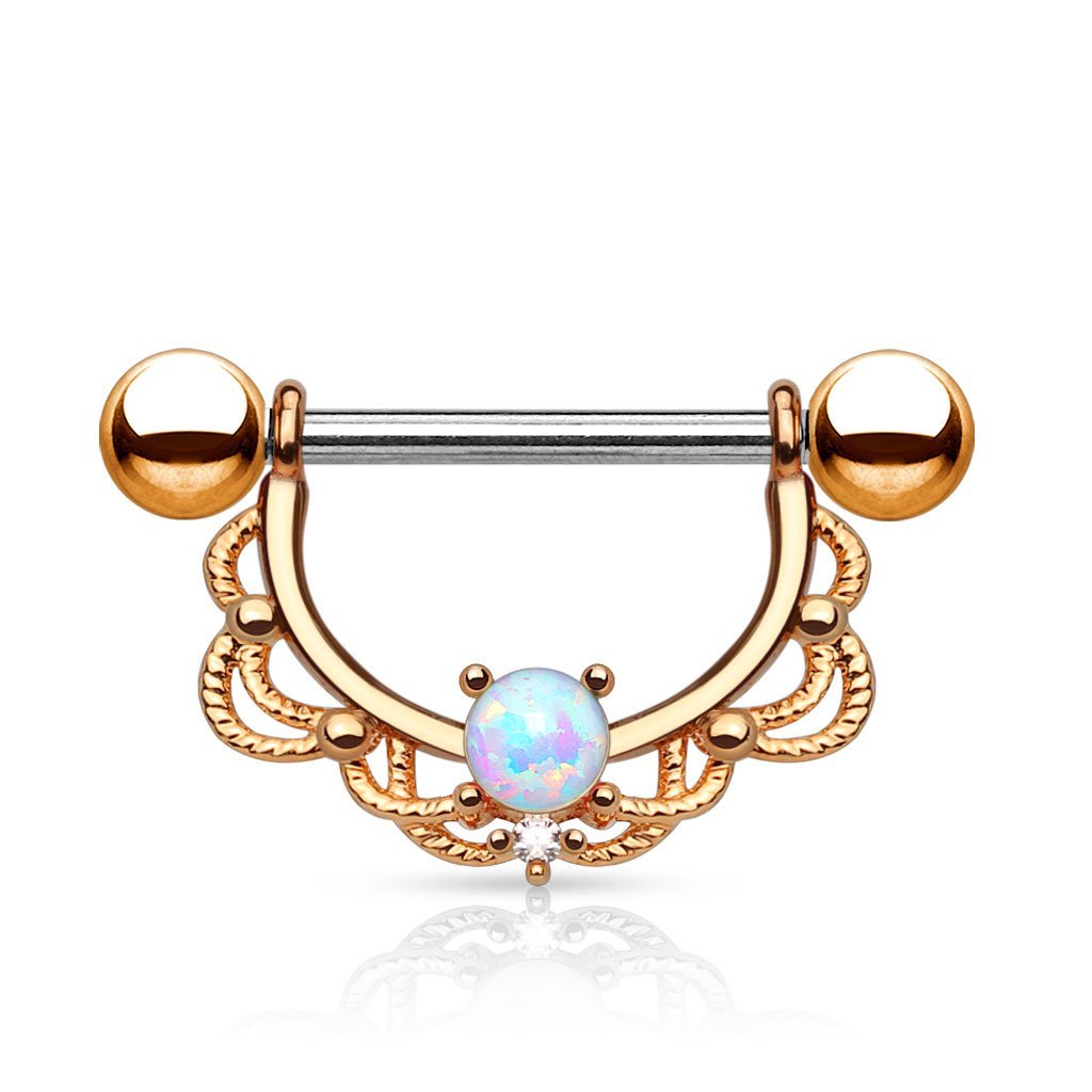 Cherry Diva Nipple Ring Rose Gold 14 Gauge Opal Dreams Nipple Ring