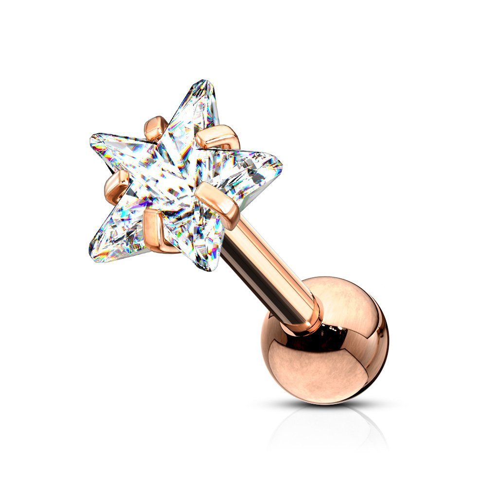 Cherry Diva Stud Rose Gold 16 Gauge Prong Set Crystal Star Cartilage Stud