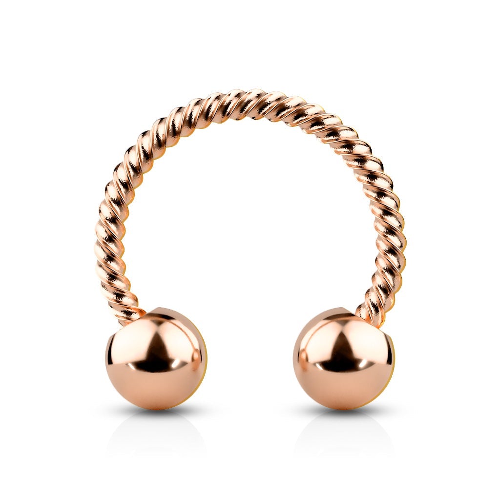 Cherry Diva Barbell ROSE GOLD 14 Gauge Twisted Rope Surgical Steel Circular Barbell