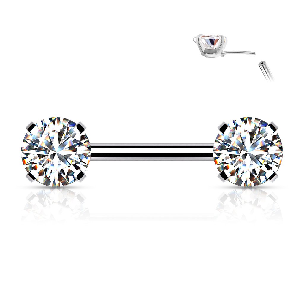 Cherry Diva Nipple Ring Silver 14 Gauge Press Fit Crystal Barbell Nipple Ring