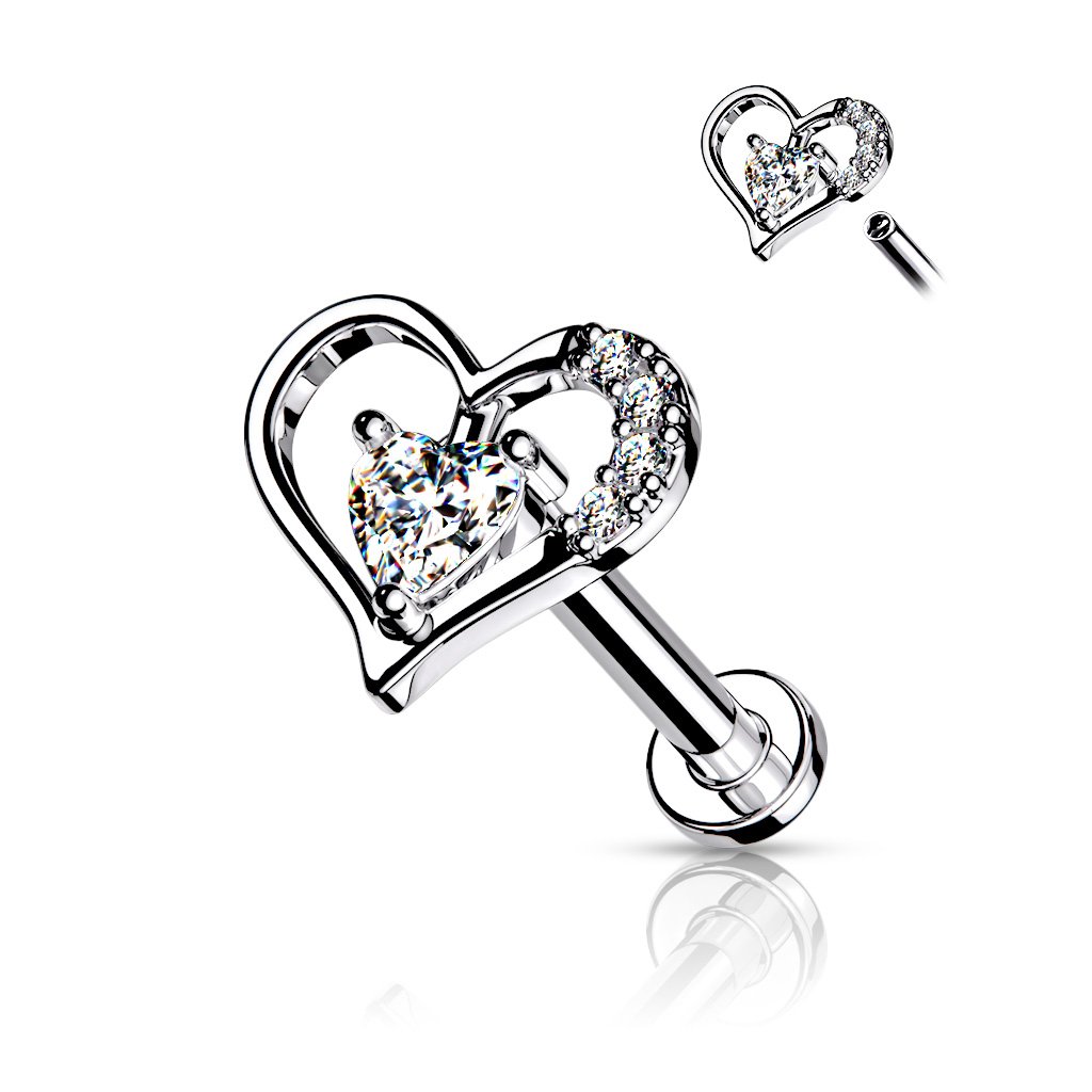 Cherry Diva Flat Back Stud Silver- 8MM 16 Gauge Internally Threaded Flat Back Crystal Heart Stud