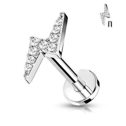 Cherry Diva Barbell Silver - 6MM 16 Gauge Crystal Lightning Bolt Cartilage / Tragus Stud