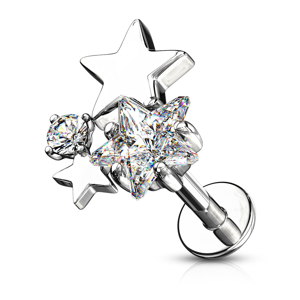 Cherry Diva Flat Back Stud Silver 16 Gauge Crystal Star Top Flat Back Stud