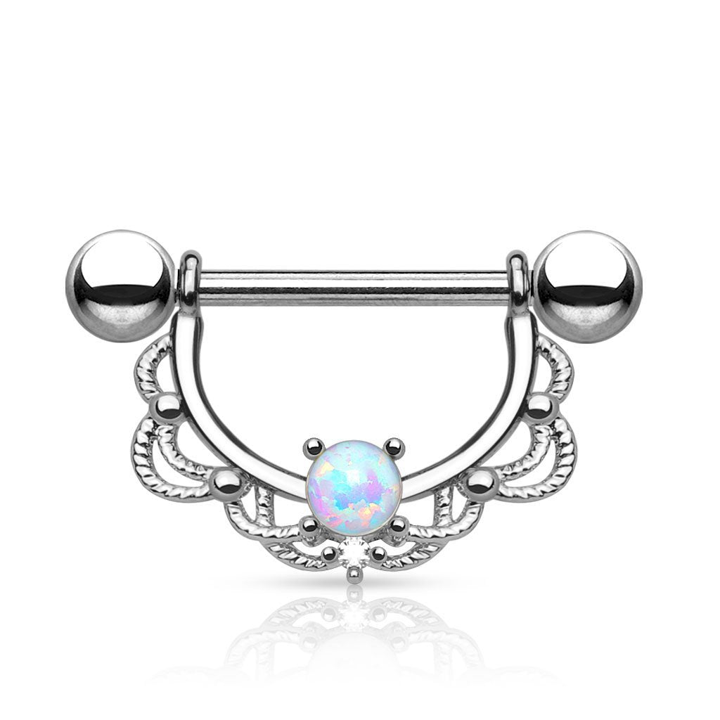 Cherry Diva Nipple Ring Silver 14 Gauge Opal Dreams Nipple Ring