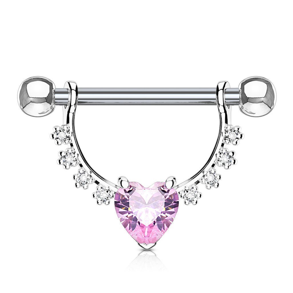 Crystal Heart Barbell Nipple Ring