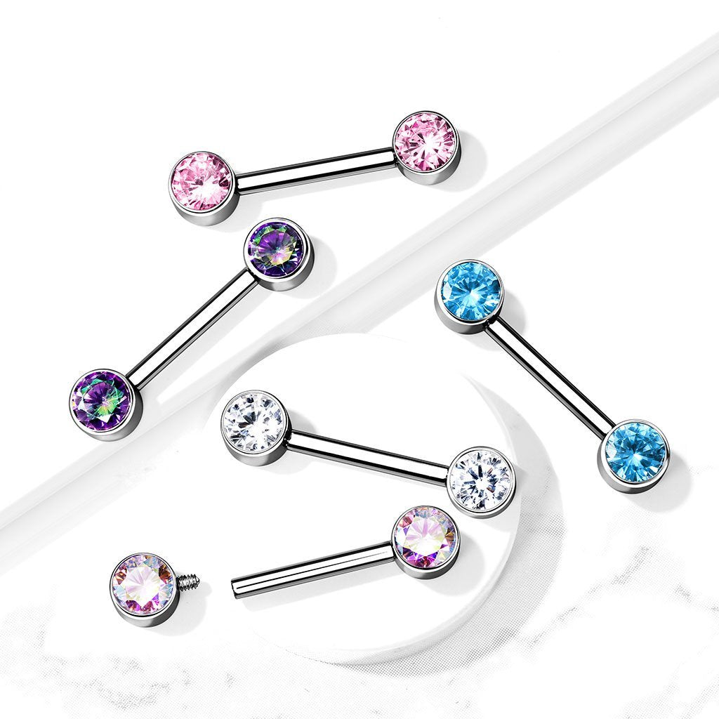 Cherry Diva Nipple Ring 14 Gauge Internally Threaded Titanium Double Gem Nipple Bar