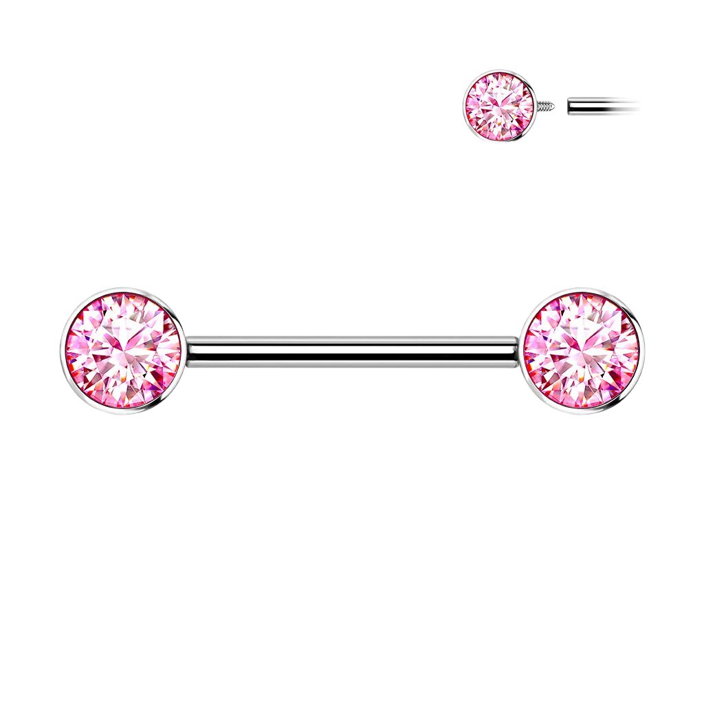 Cherry Diva Nipple Ring Pink 14 Gauge Internally Threaded Titanium Double Gem Nipple Bar