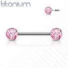 Titanium Double Gem Barbell Nipple Ring Pink