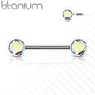 Titanium Double Gem Barbell Nipple Ring Aurora