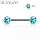 Titanium Double Gem Barbell Nipple Ring Blue