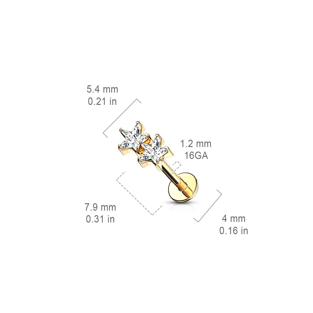 Cherry Diva Flat Back Stud 16 Gauge Twin Crystal Star Flat Back Stud