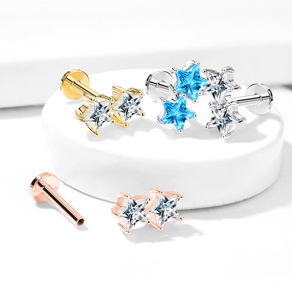 Cherry Diva Flat Back Stud 16 Gauge Twin Crystal Star Flat Back Stud