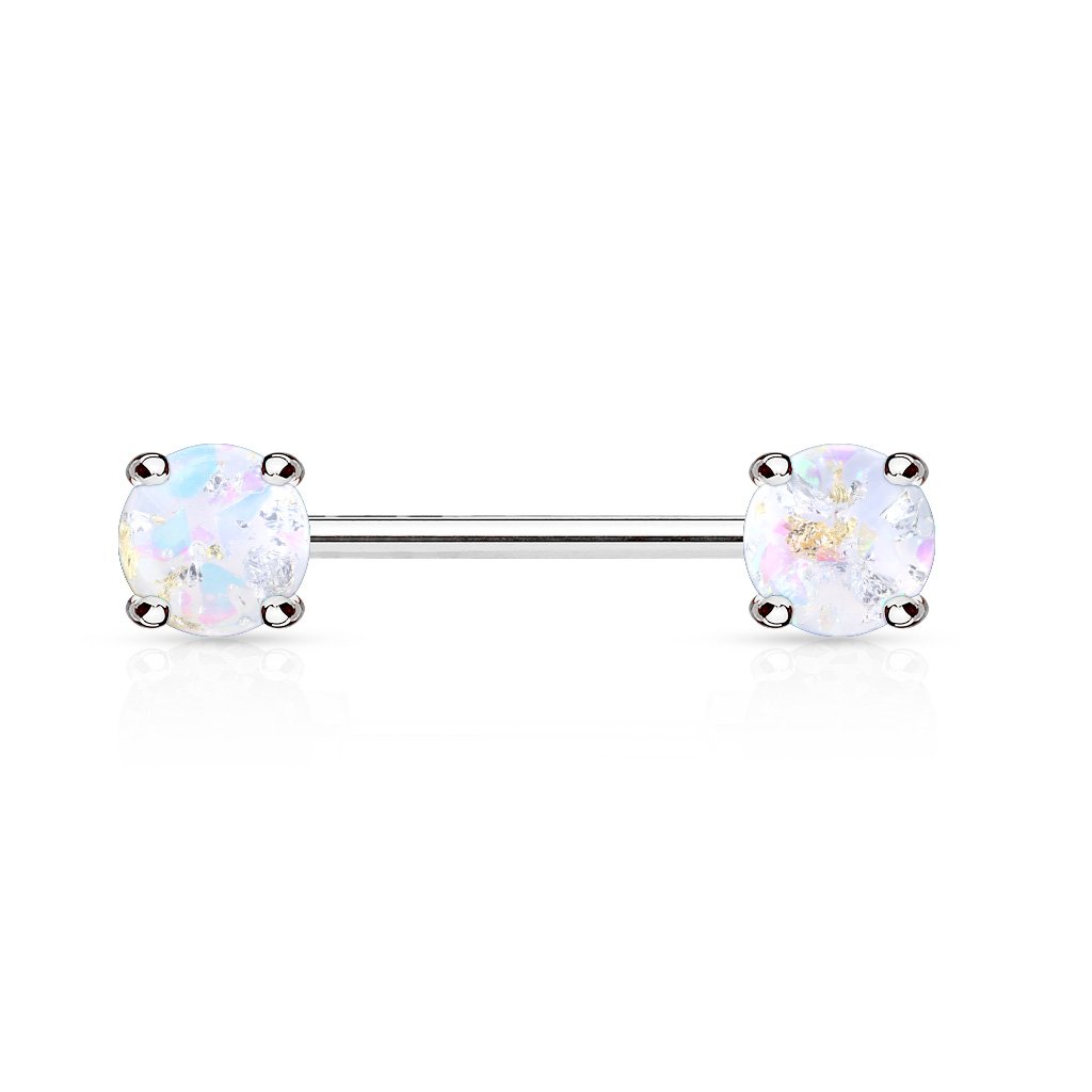 Cherry Diva Nipple Ring White 14 Gauge Glitter Opal Barbell Nipple Ring