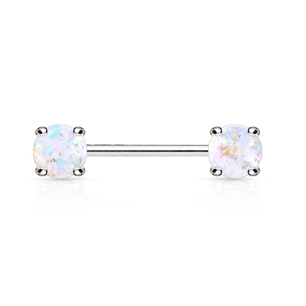 14 Gauge Glitter Opal Barbell Nipple Ring