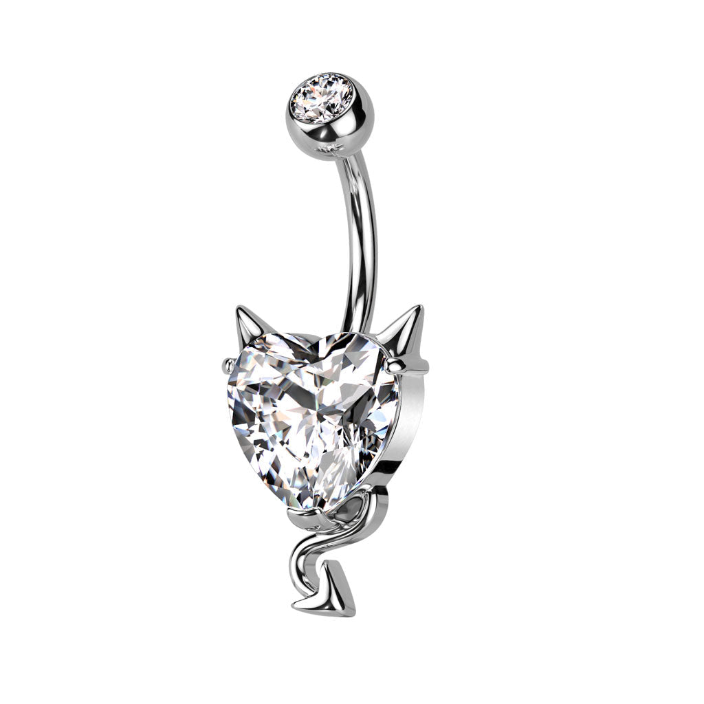 Cherry Diva belly bar 14 Gauge Dainty Devil Heart Belly Button Ring - Silver