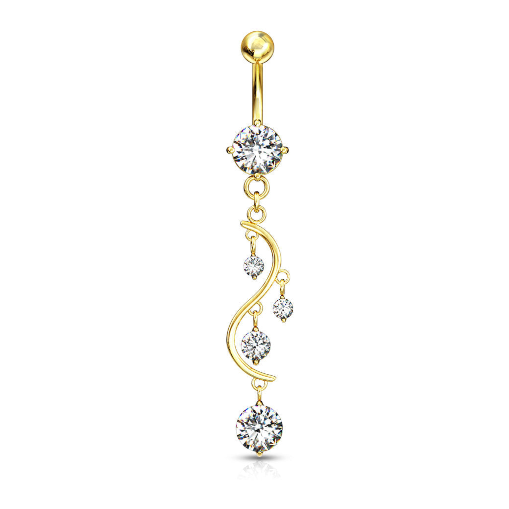 Cherry Diva belly bar 14 Gauge Dangling Gold Plated Vine Belly Button Bar