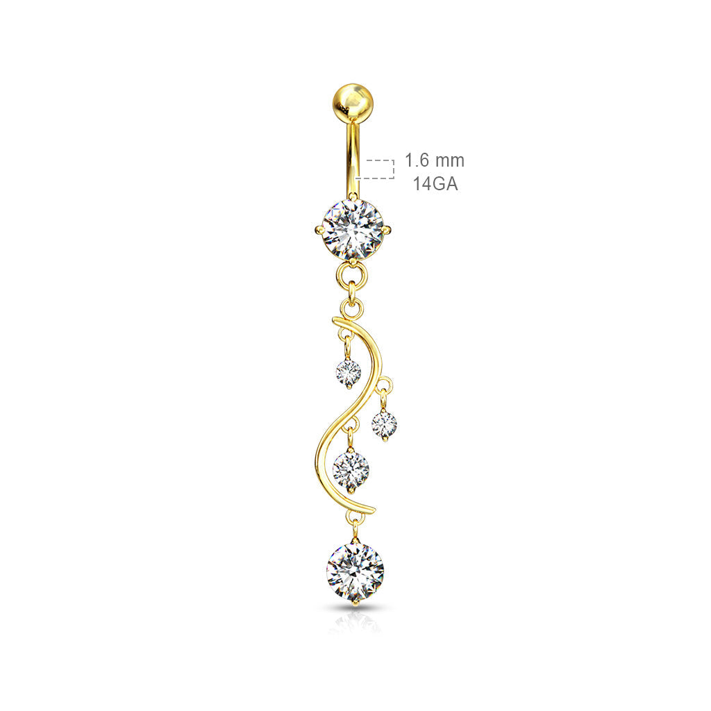 Cherry Diva belly bar 14 Gauge Dangling Gold Plated Vine Belly Button Bar
