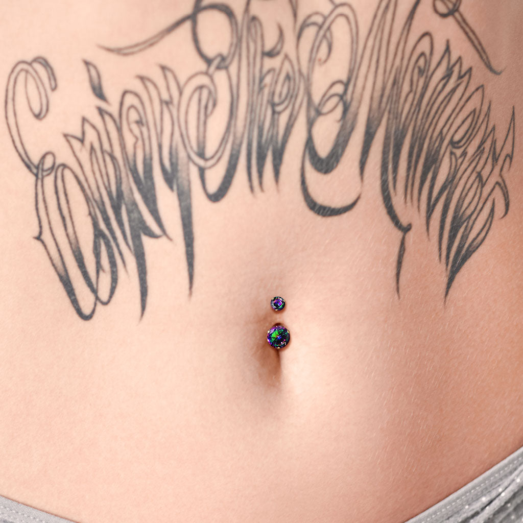 Cherry Diva belly bar 14 Gauge Golden Aurora Crystal Belly Button Bar