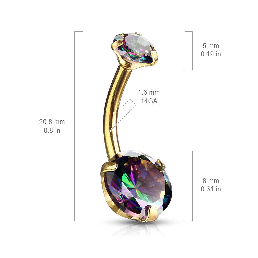 Cherry Diva belly bar 14 Gauge Golden Aurora Crystal Belly Button Bar