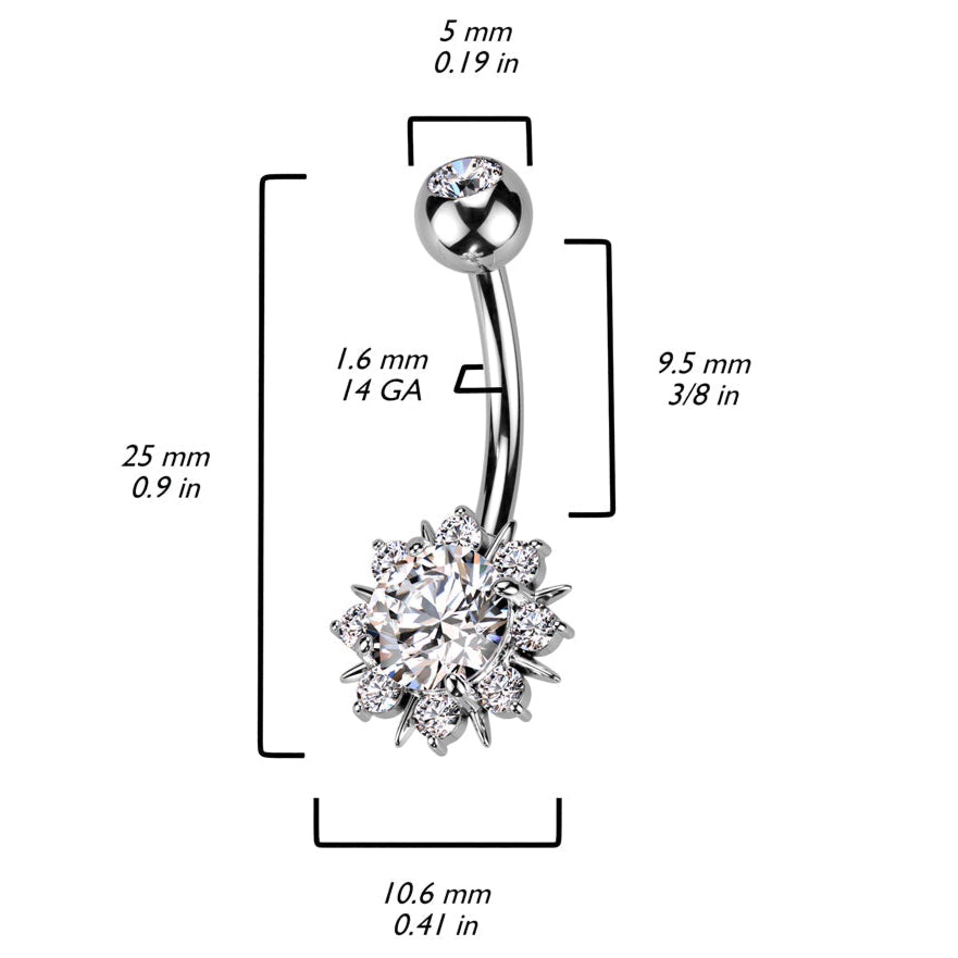 Cherry Diva belly bar 14 Gauge Golden Crystal Sunburst Belly Bar