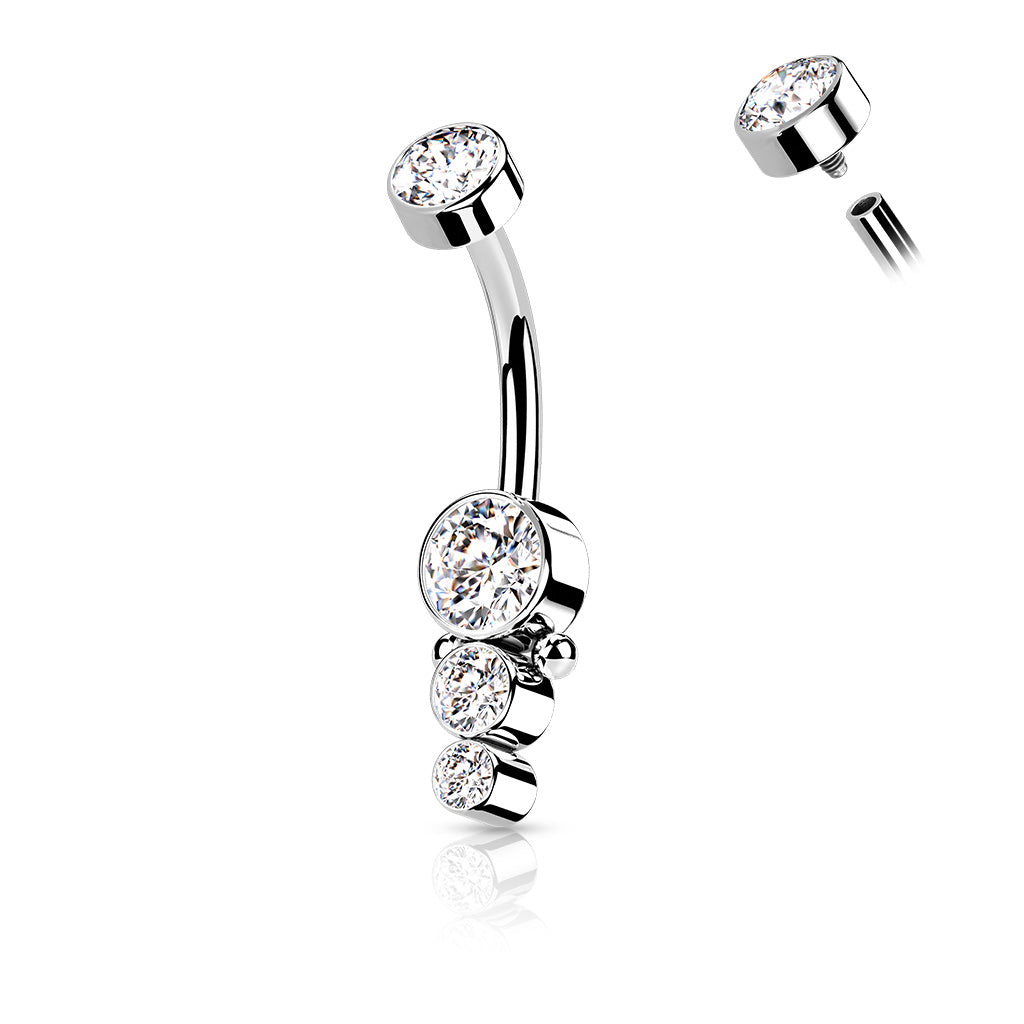 Cherry Diva belly bar Silver 14 Gauge Triple Crystal Belly Button Bar