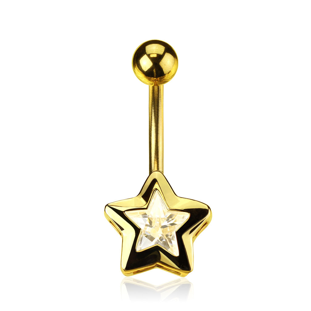 Cherry Diva belly bar 14Kt Gold Plated Crystal Star Belly Button Ring