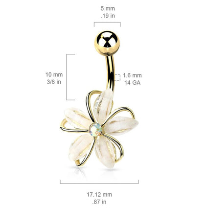 Cherry Diva belly bar 14 Gauge Aurora Flower Belly Button Bar