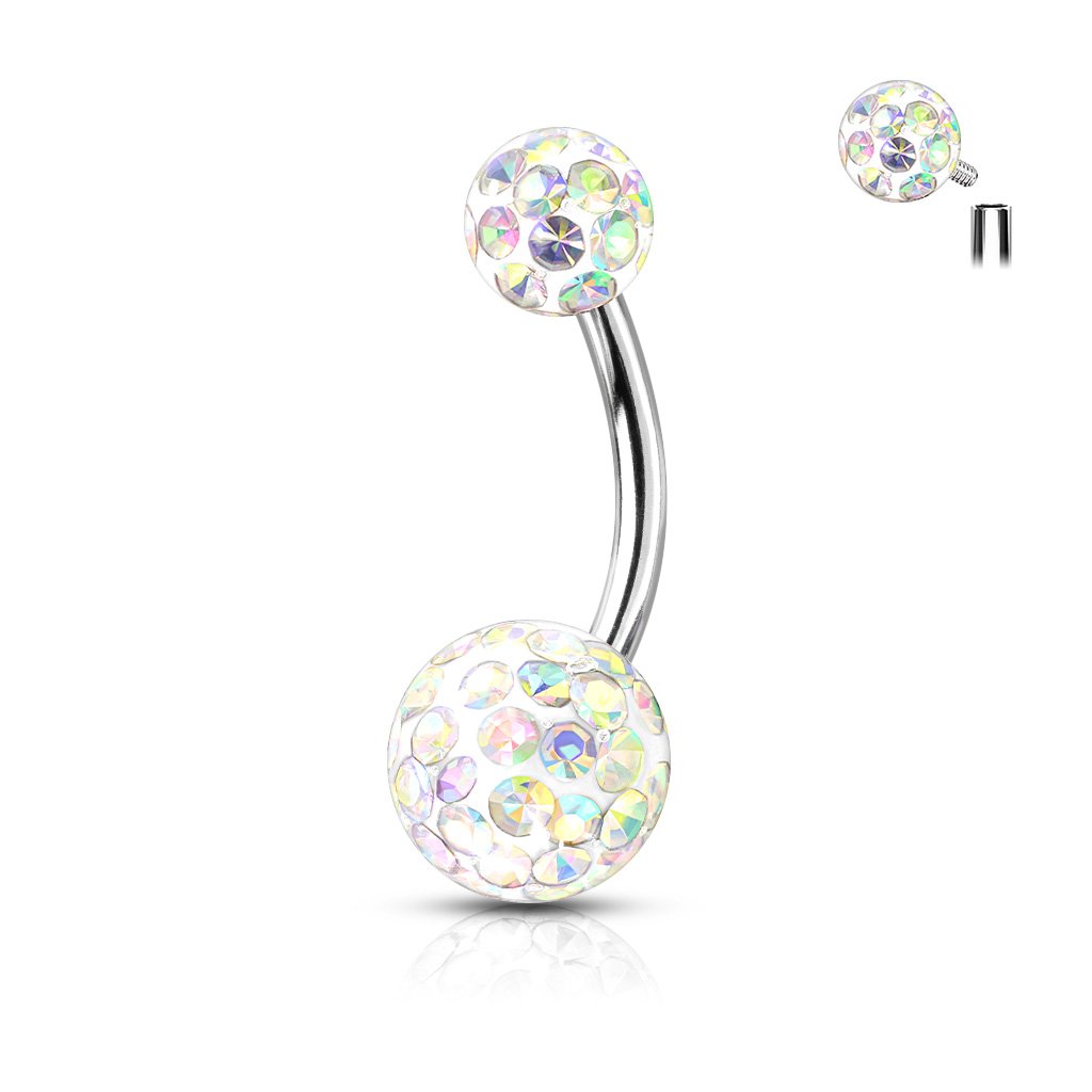 Cherry Diva belly bar AURORA 14 Gauge Internally Threaded Glitterball Belly Button Bar