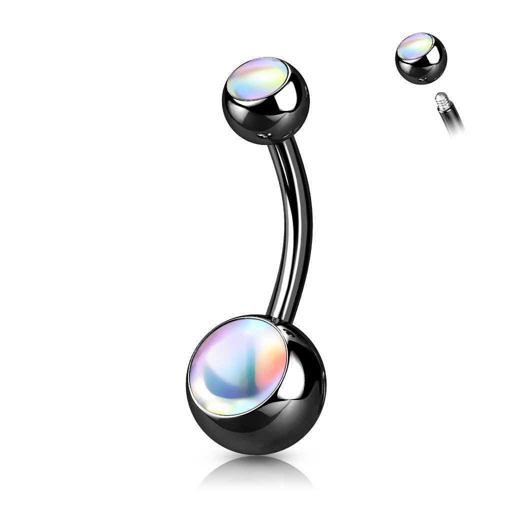 Cherry Diva belly bar BLACK / CLEAR OPAL 14 Gauge Surgical Steel Double Opal Belly Bar