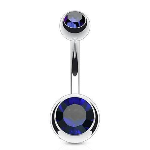 Cherry Diva belly bar Blue 14 Gauge Double Crystal Surgical Steel Belly Bar