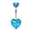 Cherry Diva belly bar Silver / Blue 14 Gauge Internally Threaded Crystal Heart Belly Bar