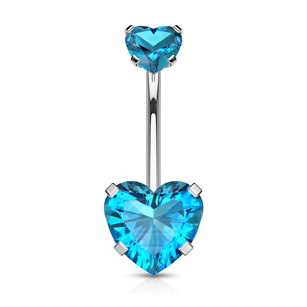 14 Gauge Internally Threaded Crystal Heart Belly Bar Blue