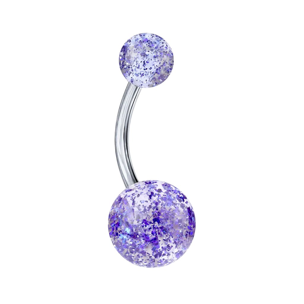 Cherry Diva belly bar BLUE 14 Gauge Titanium Acrylic Glitter Ball Belly Bar