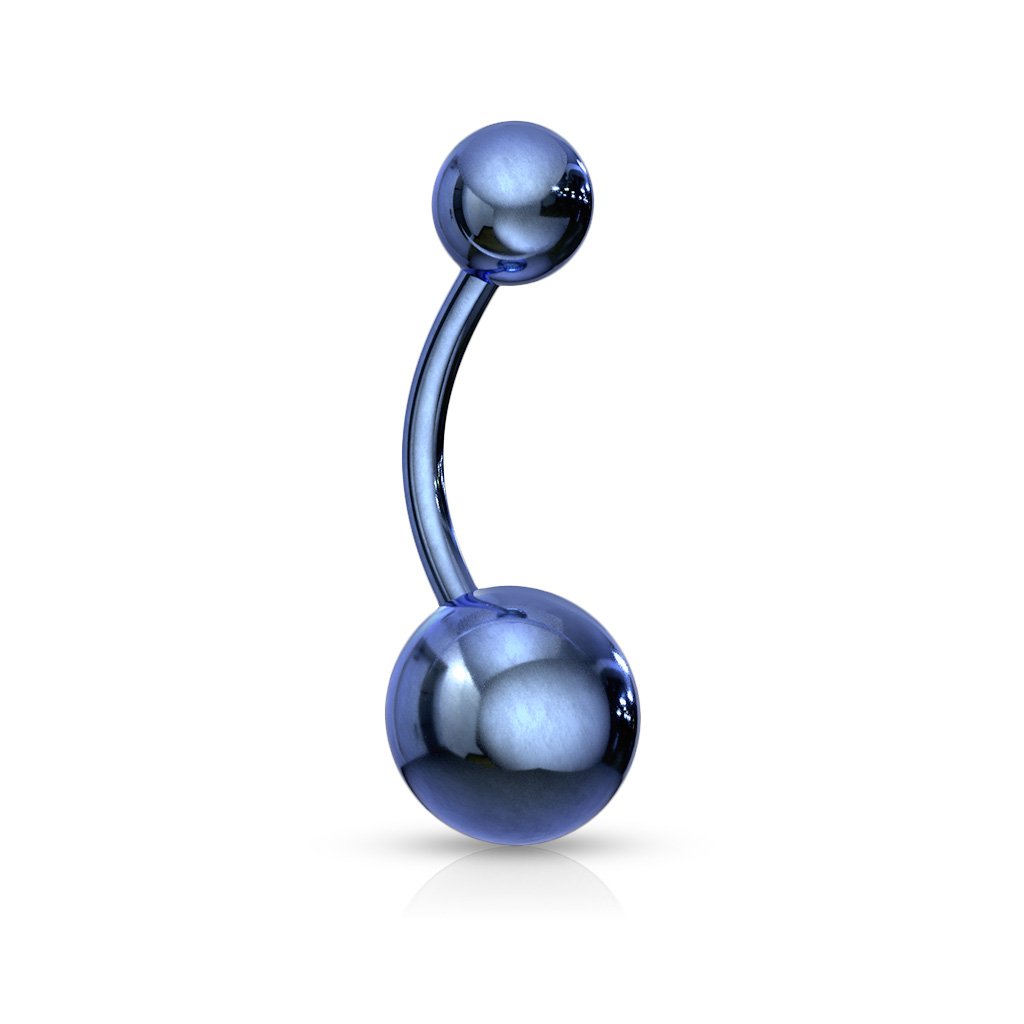 Cherry Diva belly bar Blue 14 Gauge Metallic Finish Titanium IP Belly Button Bar