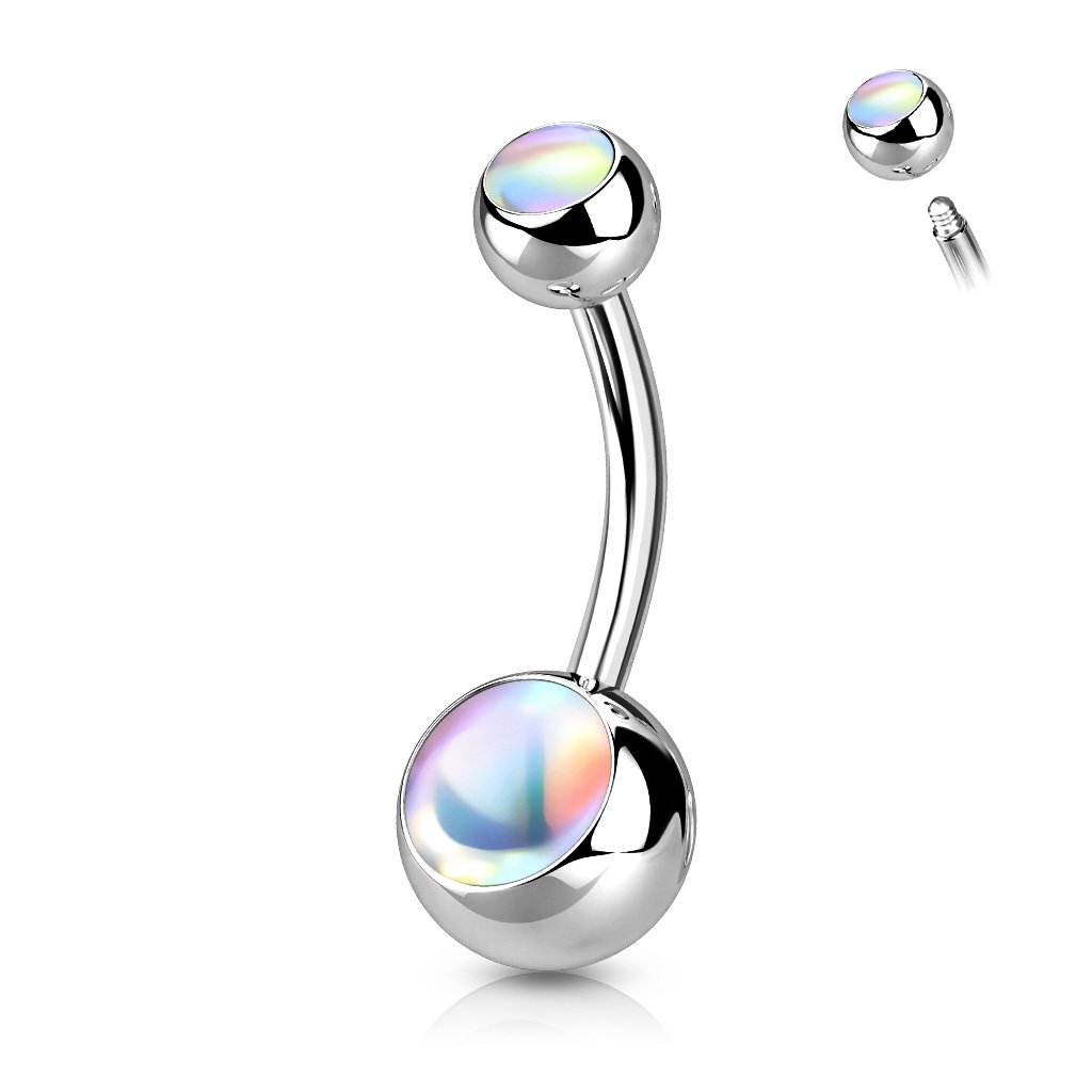 Cherry Diva belly bar SILVER / CLEAR OPAL 14 Gauge Surgical Steel Double Opal Belly Bar