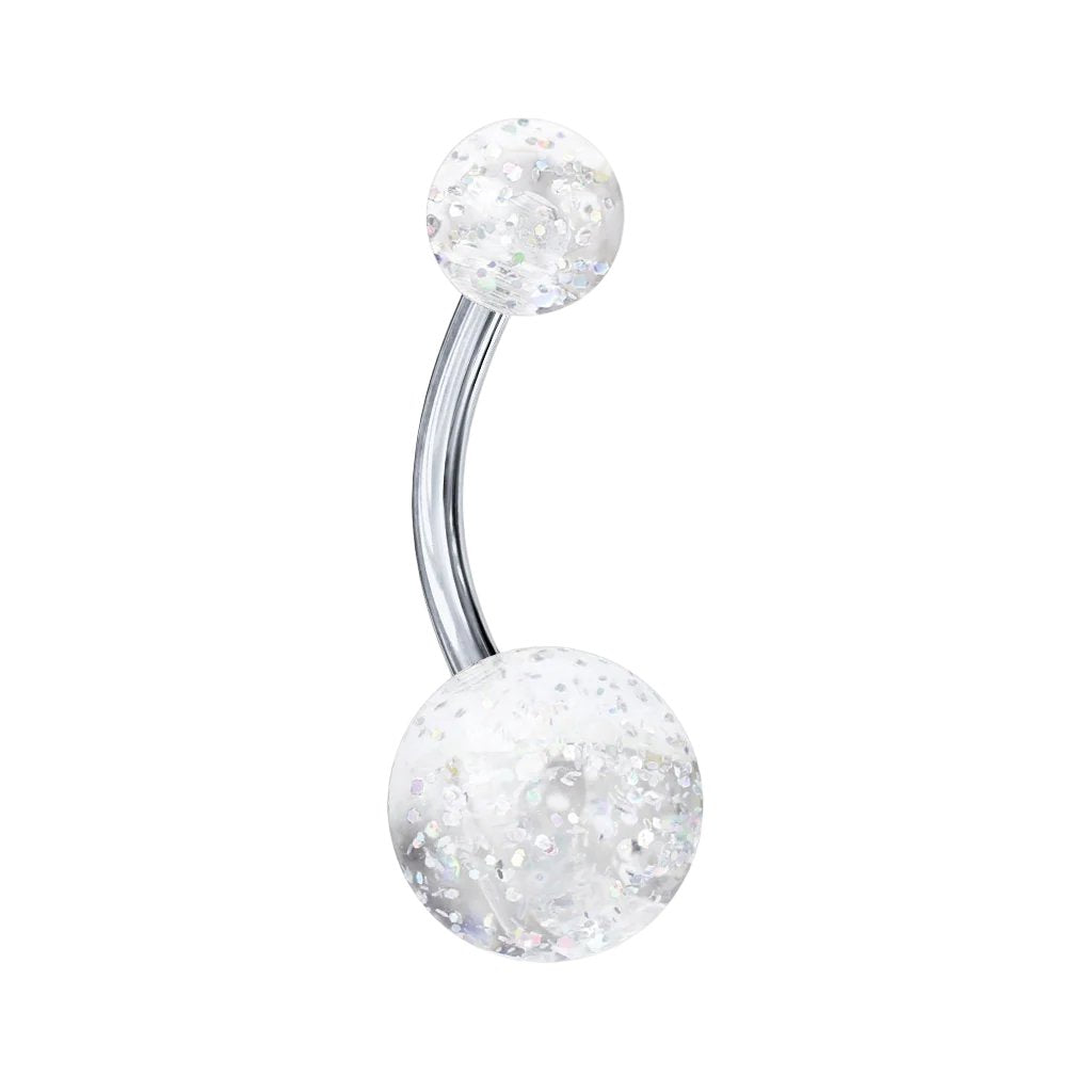 Cherry Diva belly bar CLEAR 14 Gauge Titanium Acrylic Glitter Ball Belly Bar
