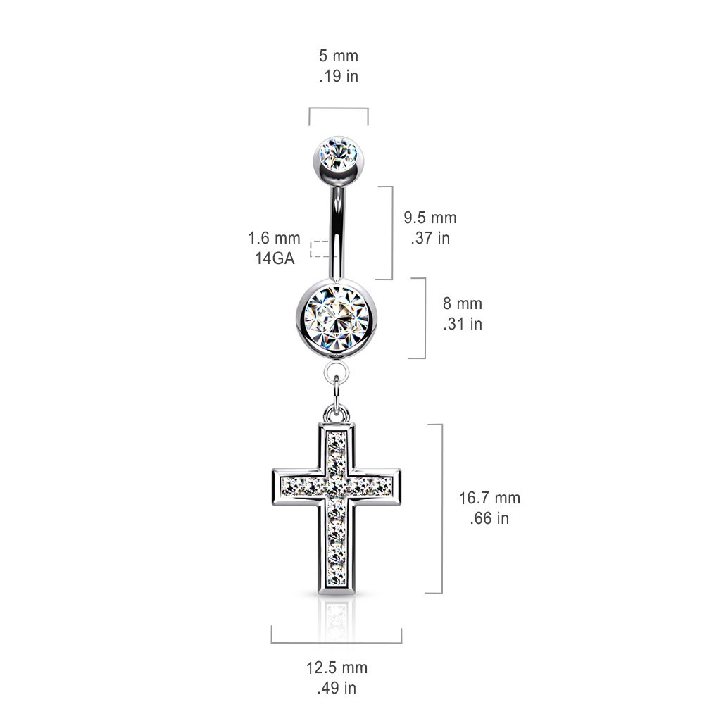 Cherry Diva belly bar 14 Gauge Crystal Cross Belly Button Bar