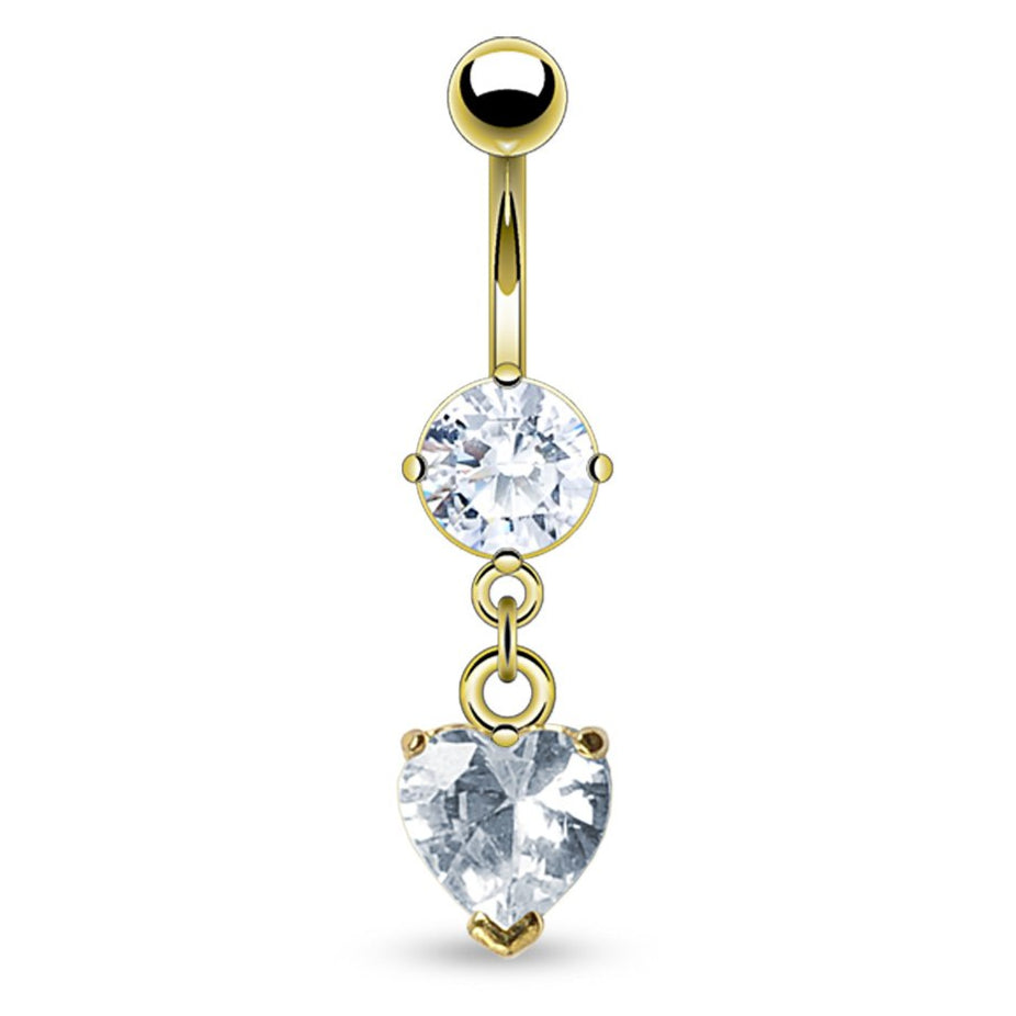 Cherry Diva belly bar 14 Gauge Dangling Golden Heart Belly Button Ring