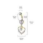 14 Gauge Dangling Silver Crystal Heart Belly Button Bar Size Guide