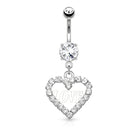 Dangling Silver Love Heart Belly Button Ring