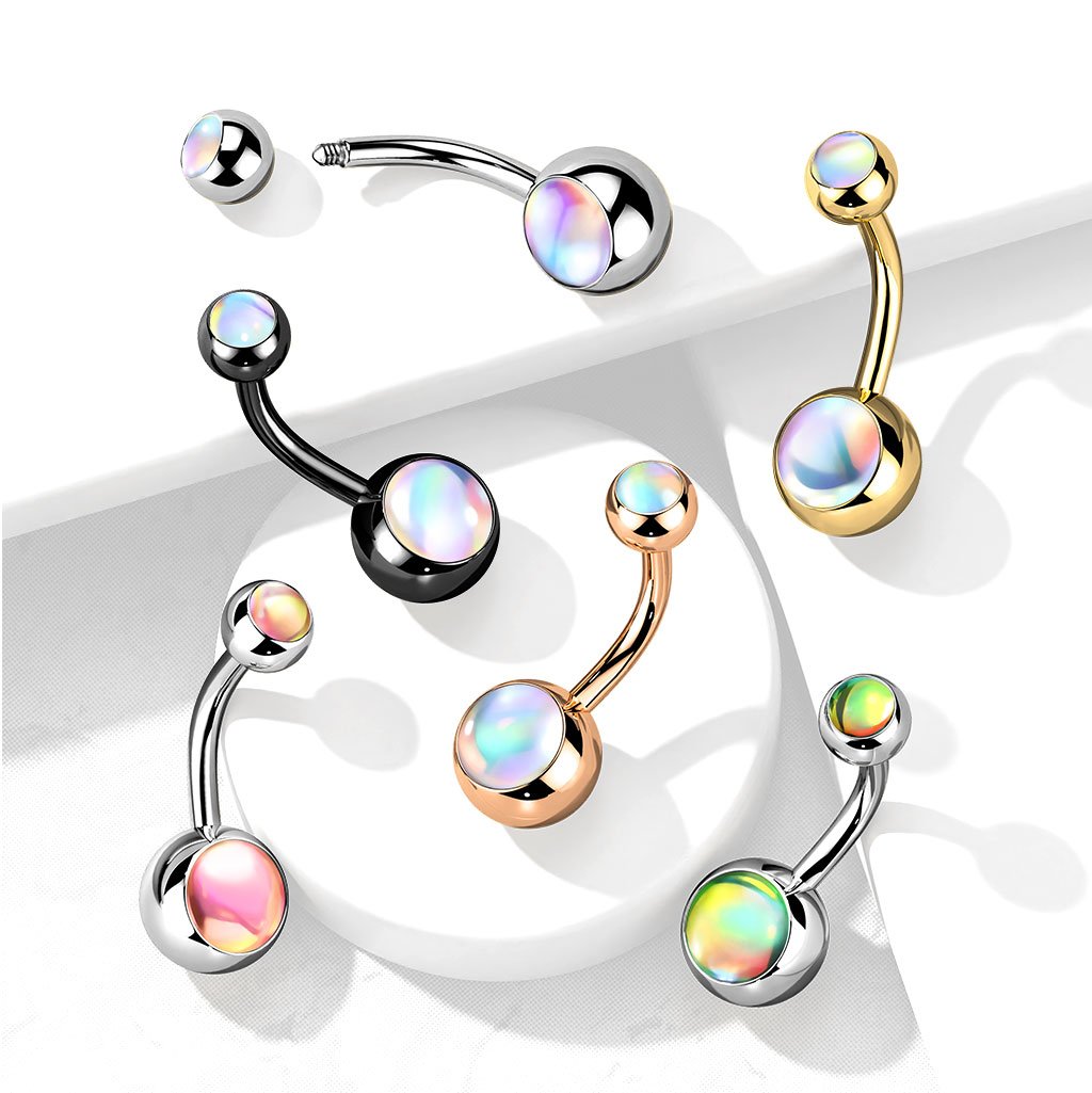 Cherry Diva belly bar 14 Gauge Surgical Steel Double Opal Belly Bar