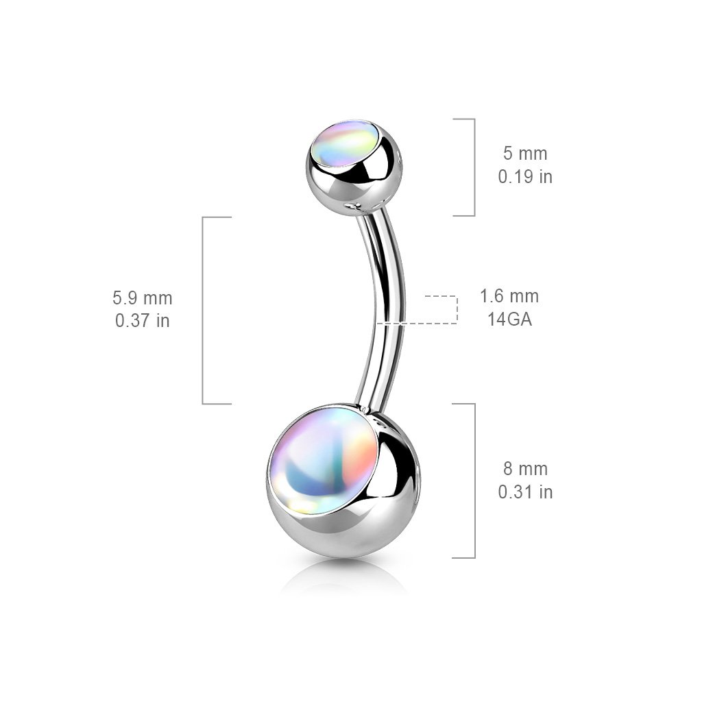 Cherry Diva belly bar 14 Gauge Surgical Steel Double Opal Belly Bar