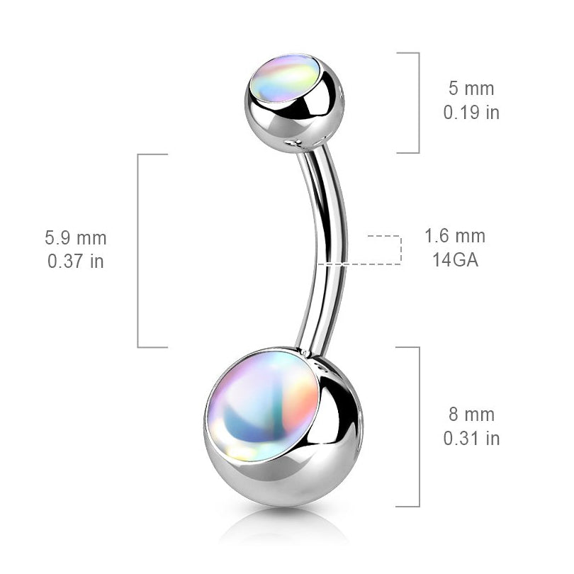 Cherry Diva belly bar 14 Gauge Surgical Steel Double Opal Belly Bar