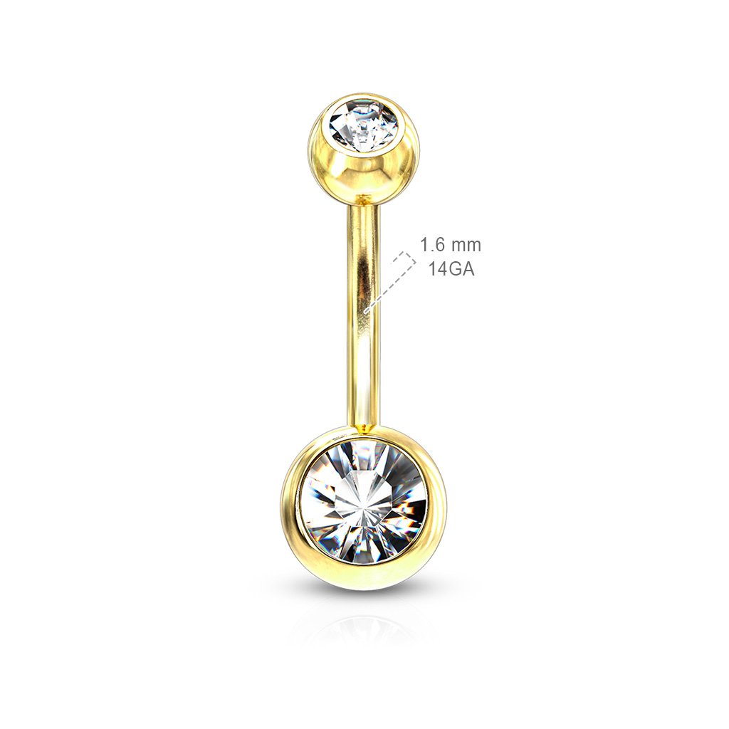Cherry Diva belly bar 14 Gauge Gold Double Crystal Belly Button Bar