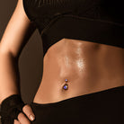 14 Gauge Gold Double Crystal Belly Button Bar Being Worn