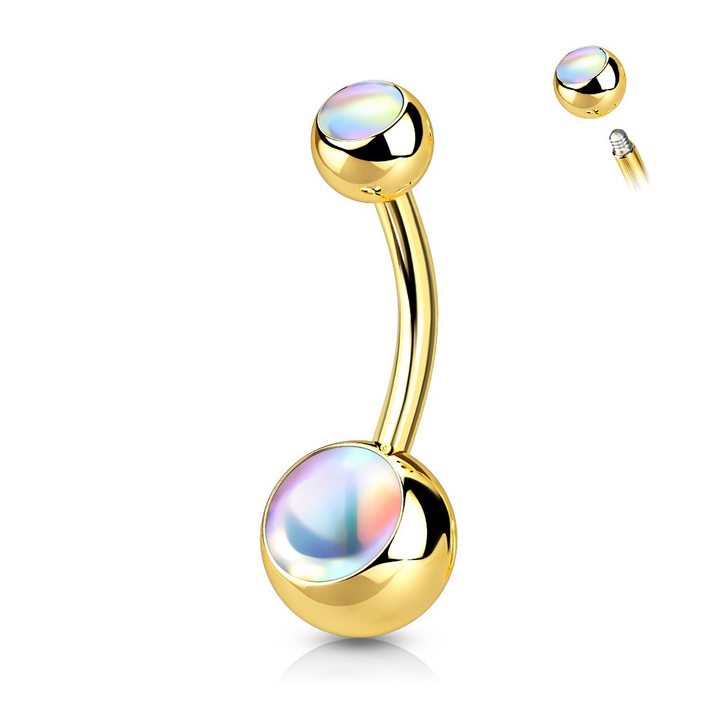 Cherry Diva belly bar GOLD / CLEAR OPAL 14 Gauge Surgical Steel Double Opal Belly Bar