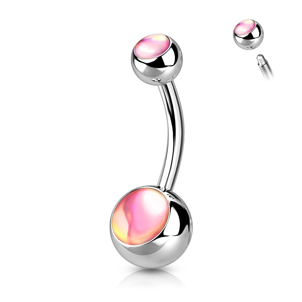 Cherry Diva belly bar SILVER / PINK OPAL 14 Gauge Surgical Steel Double Opal Belly Bar